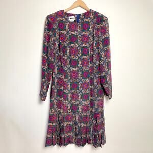 Vintage 80s 90s Drop Waist Midi Dress Geometric Maximalist Statement Old Money